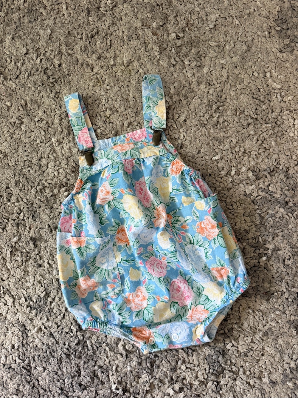 Floral Vintage Guess Baby Overalls Romper in Light Blue